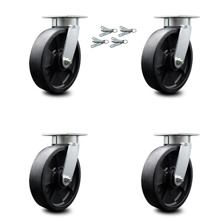 Service Caster 8 Inch Kingpinless Glass Filled Nylon Wheel Swivel Caster Set with Swivel Locks SCC-KP30S820-GFNR-BSL-4